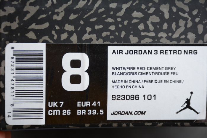 AIR JORDAN 3 RETRO NRG "FREE THROW LINE" WHITE MENS 923096-101